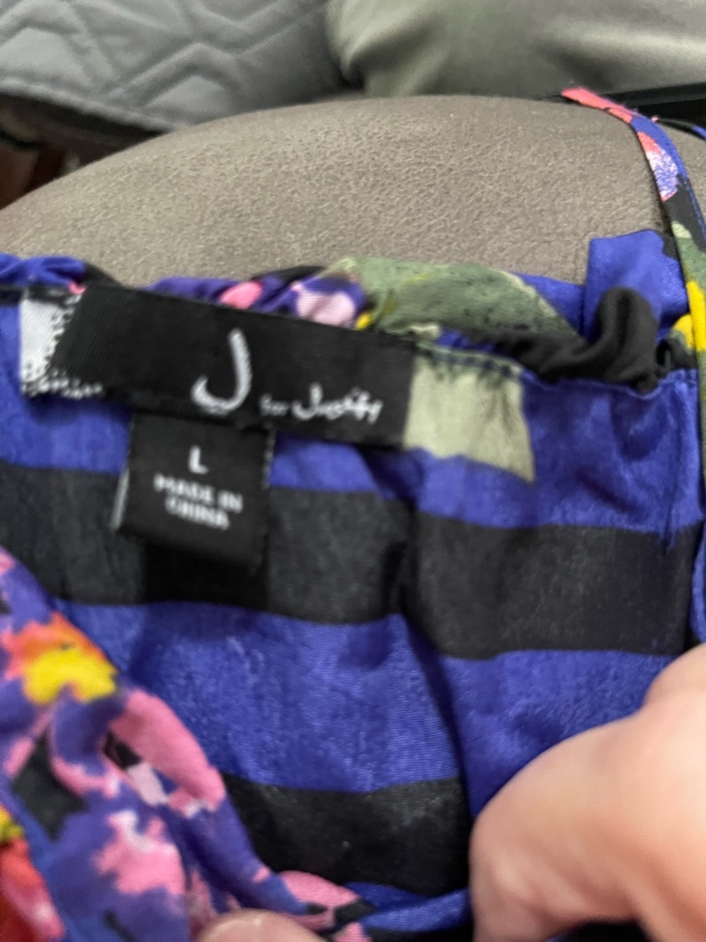 Justify Blue and Black Striped Floral Sundress with Pink and Yellow Blooms - Picture 3 of 3